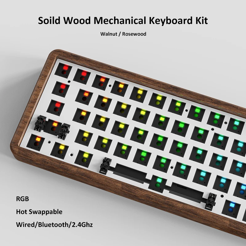 keyboard with touchpad for pc KASHCY Soild Wood Mechanical Keyboard Kit Walnut Rosewood Noise Reduction Form Hot Swap Switch RGB Compatiable With 5 Pins best office keyboard