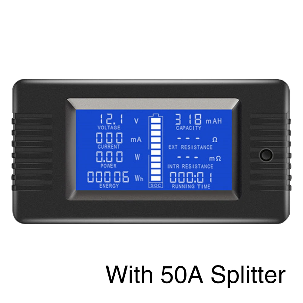 With 50A Splitter LCD Display With Backlight English 0-200V Car Electricity Easy Install Resistance Battery Tester Voltmeter Solar Meter Portable - Цвет: With 50A Splitter