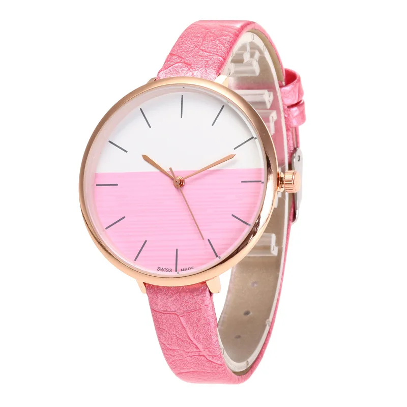 

Hot Sales Students Quartz Watch Fashion Simple Double Color Joint Dial Fine Leather Belt Versatile WOMEN'S Wristwatch