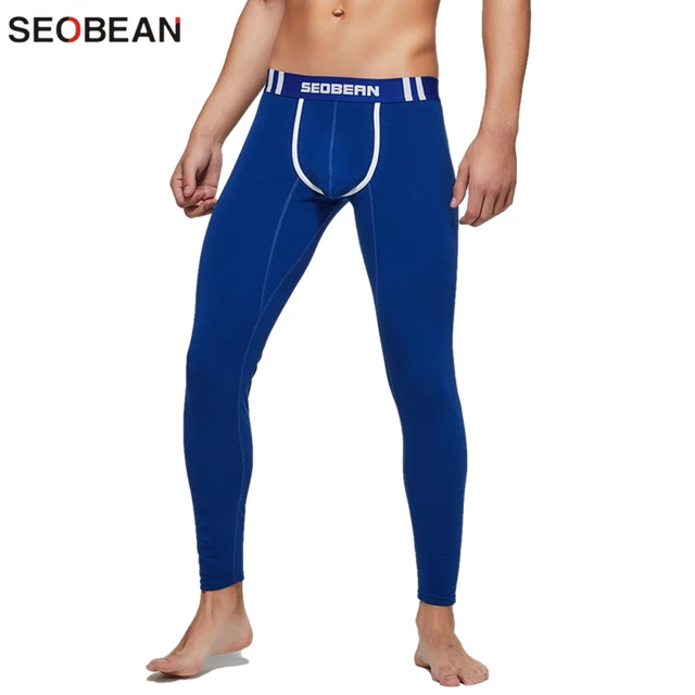 SEOBEAN Mens Thermal Underwear For Men Winter Long Johns Plus Velvet Warm Pants Slim Fit Long Johns Male Leggings blue