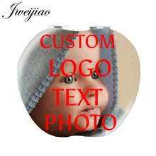 JWEIJIAO niestandardowe twoja rodzina zdjęcie Logo tekst w kształcie jabłka lustro do makijażu osobowości skórzane torebka podróżna kieszonkowe lustro NA01(China)