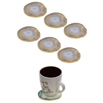 

6 Pieces Gray Natural Agate Slices Gold Edge Geode Dyed Coasters Cup Mat DIY Jewelry Craft Home Decorations Ornaments