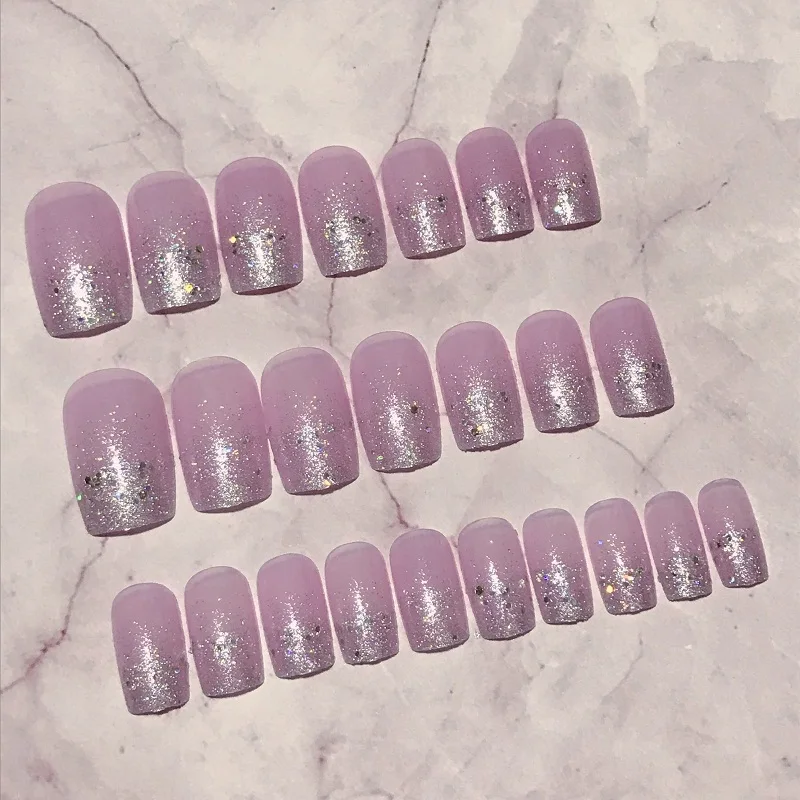 3 компл./упак.! Сияющий Таро фиолетовый чистый цвет накладные ногти невесты накладные ногти среднего размера поддельные ногти