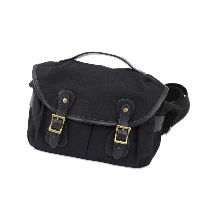 

Ougger Little Women Bag on Shoulder Handbags Summer Black Canvas Vintage Postman Package with Zipper Hasp for Business trip