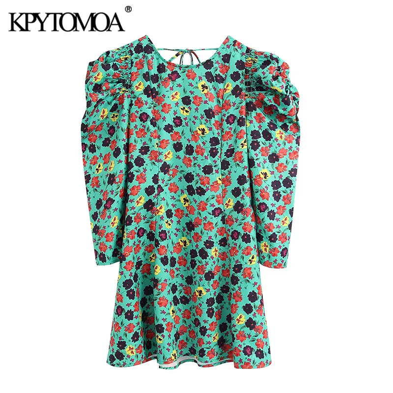 KPYTOMOA Women 2020 Chic Fashion Floral Print Mini Dress Vintage Backless Tied Puff Sleeve Side Zipper Female Dresses Vestidos KPYTOMOA Women 2020 Chic Fashion Floral Print Mini Dress Vintage Backless Tied Puff Sleeve Side Zipper Female Dresses Vestidos