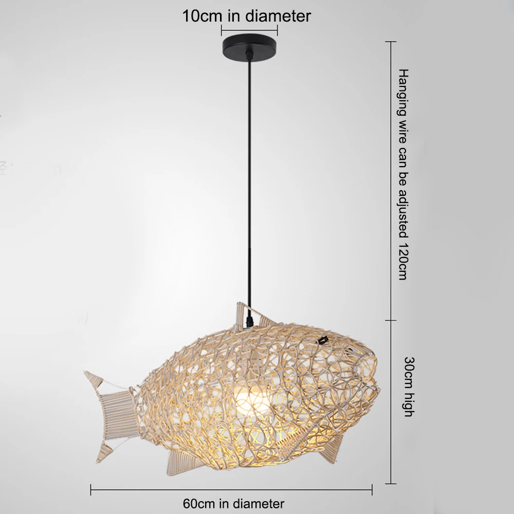 Creative Fish Pendant Lights Hand Woven Rattan Hanging Lamps Restaurant Bedroom Bar Industrial Light Fixture Home Decoration