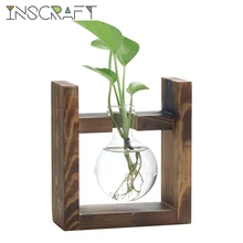 Ретро растительный Террариум с деревянной подставкой декоративный воздушный кашпо лампа стеклянная ваза держатель Гидропоника для украшения дома и офиса