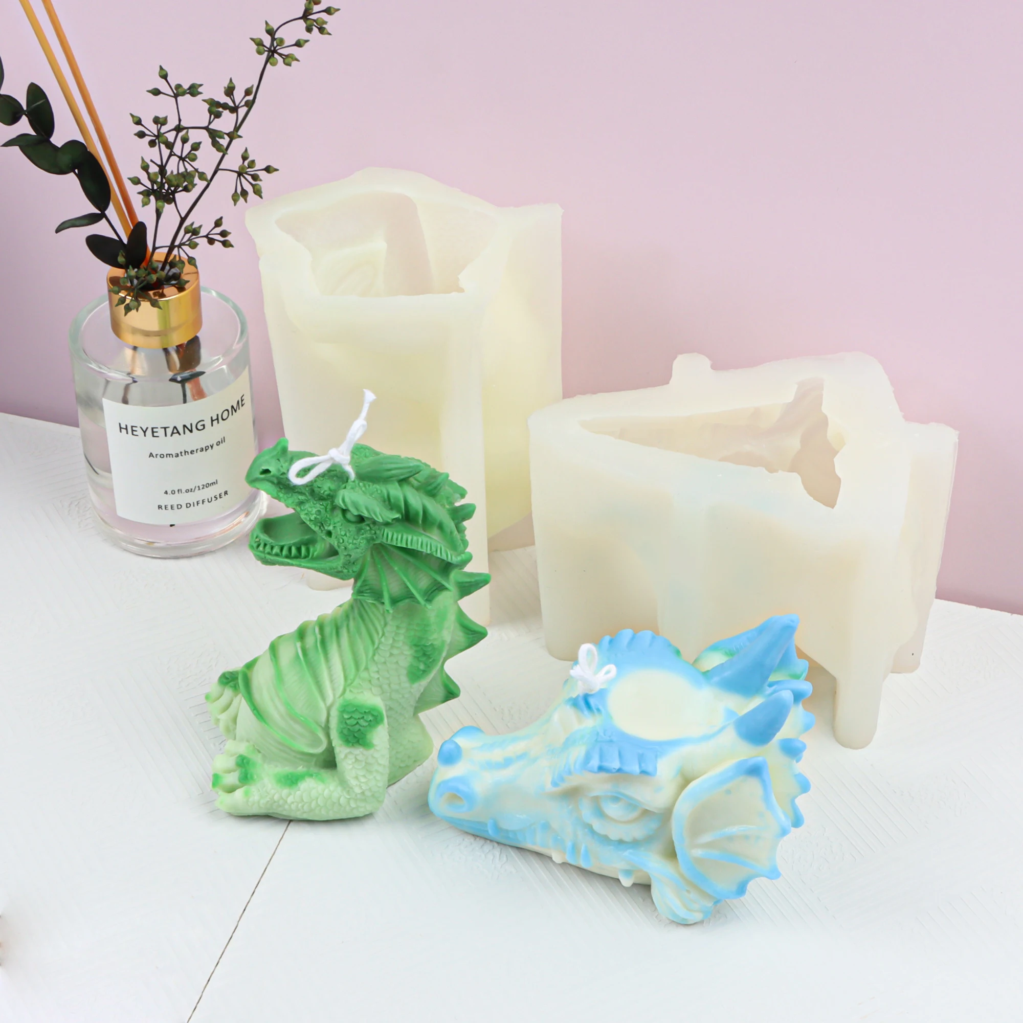 DIY Myth Magic Dragon Head Soy Wax Candle Mould Handmade Soap Home Decoration Soy Wax Candles 3D Long Head Body Gypsum Mould