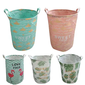 

1PCS Round Cotton Linen Laundry Basket Water-resistance Large Clothes Books Shoes Toys Sundries Storage Basket Bin With Handles