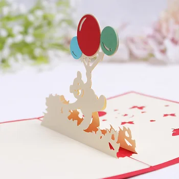 

Creative 3D card balloon bear handmade children festival paper sculptures congratulations business baby birthday greeting card