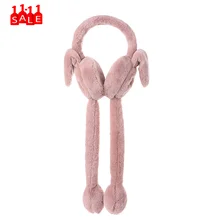 Меховые розовые детские наушники с кроличьими ушками, унисекс, складные зимние наушники, зимние ветрозащитные теплые наушники для ушей, подвижные наушники, nauszniki# ZC