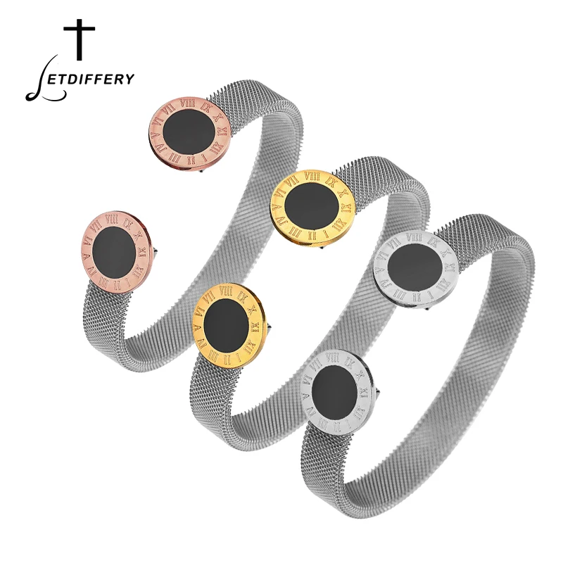 

Letdiffery Famous Brand Open Cuff Roman Numbers Women Bangle Hollow Stainless Steel Shell Wedding Jewelry Valentine's Day Gifts