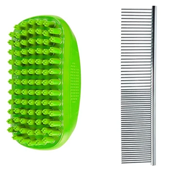 

2 Pack Dog Bath Brush & Dog Grooming Comb - Dog Deshedding Brush Gently Removes Loose Hair, Shampooing and Massaging Dogs, Cats