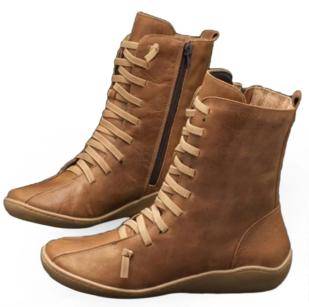 

Women Ladies Fashion Vintage Style Solid Zipper Flat Shoes Ankle Short Boots Snow Boots Women Winter Boots Waterproof Boot
