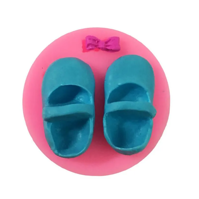 3D Cute Baby Shoes Silicone Mold Bow Knot Cake Gum Paste Chocolate Clay Candy Mold Fondant Cake Decorating Tools Baking Moulds