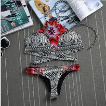 Женский сексуальный бандажный комплект бикини с пуш-ап бюстгальтером, купальник с винтажным принтом, купальный костюм, женские аксессуары