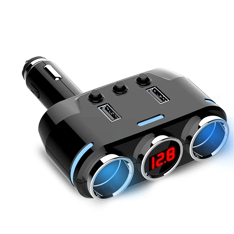 12V автомобиля со штыревой частью соединения Зарядное устройство с двумя портами USB разветвитель прикуривателя Напряжение Дисплей гнездо для автомобильного прикуривателя Авто Интерьер электронный
