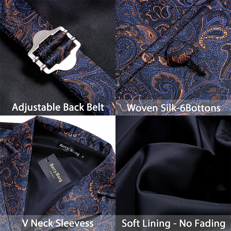 casual blazer for men Barry.Wang Blue Paisley Herringbone Vest Coat Men Silk Suit Vest Single-Breasted Notched Lapel Waistcoat MD-2101 áo khoác blazer