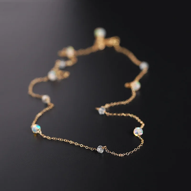 DMBS001 Gypsophila Aquamarine Necklace Female Gemstones Genuine Yellow 14K Cover Gold Color Treasure Clavicle Chain Pendant | Украшения и