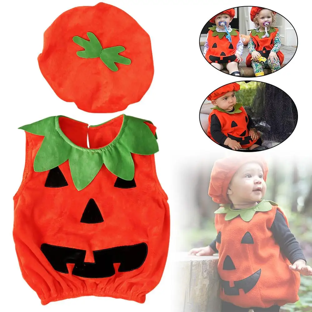 Toddler Infant Baby Boy Girl Cosplay Pumpkin Halloween Outfits Vest Tops Hat Newborn Halloween Costume For Baby Girl Clothes Set