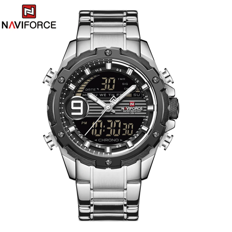 NAVIFORCE Роскошные мужские часы с ЖК дисплеем и цифровым аналоговым хронографом
