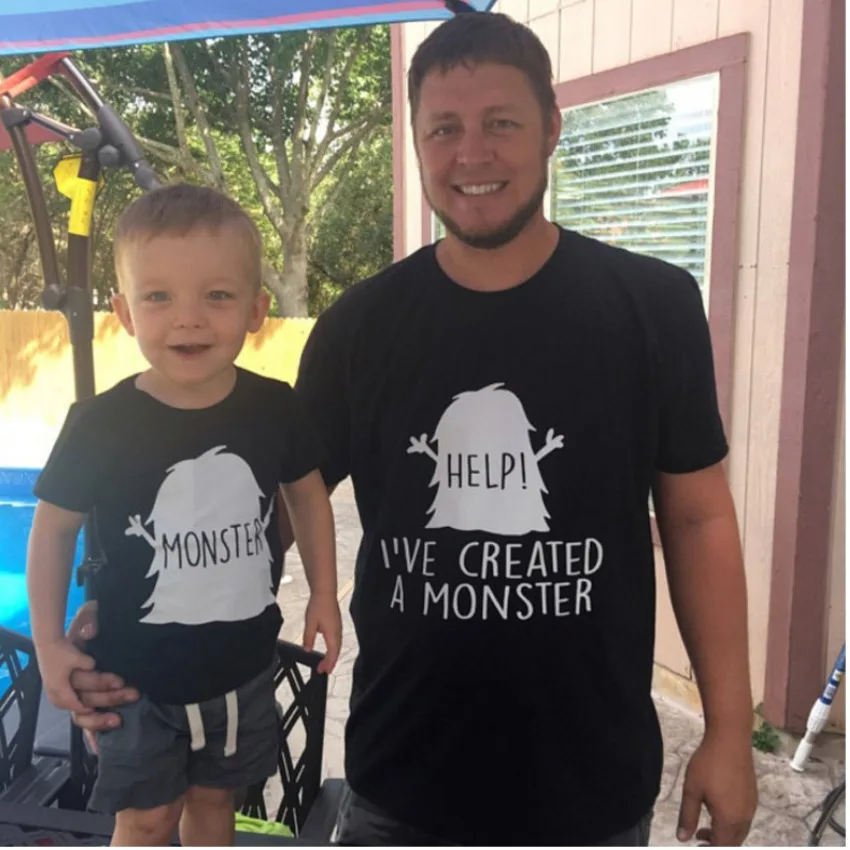 Daddys/футболки для девочек; семейная помощь; принт забавные буквы с монстрами; футболки; Одинаковая одежда для папы и сына и дочери