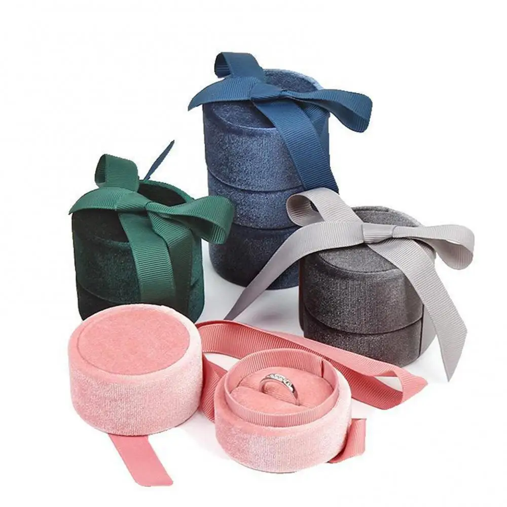 Round Corduroy Jewelry Box Bowknot Decor Pendant Necklace Holder Ring Case Organizer Packaging jewellery box | Украшения и
