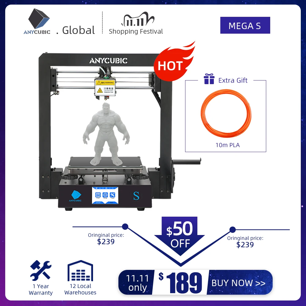 3D принтер ANYCUBIC i3 mega S /Mega X с цельнометаллической рамой высокая точность печати