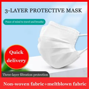 

50-200pcs Disposable Face Mask Adult White 3-layers Mouth Masks Non-woven Ear Loop Protective Masks Fast Shipping