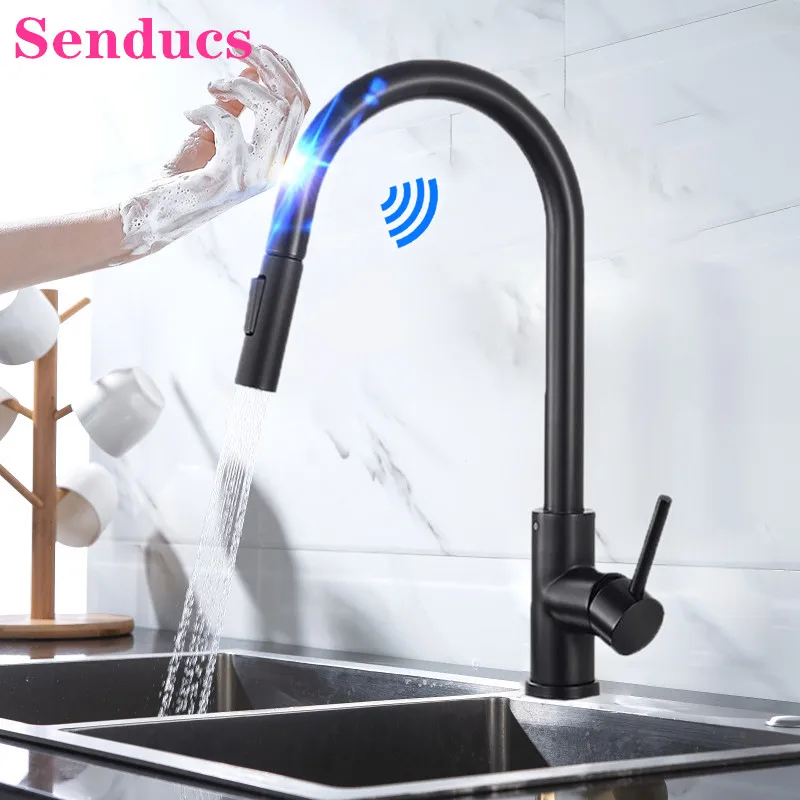 Senducs Sensor Kitchen Faucets Of Black Bronze Pull Out Kitchen Tap