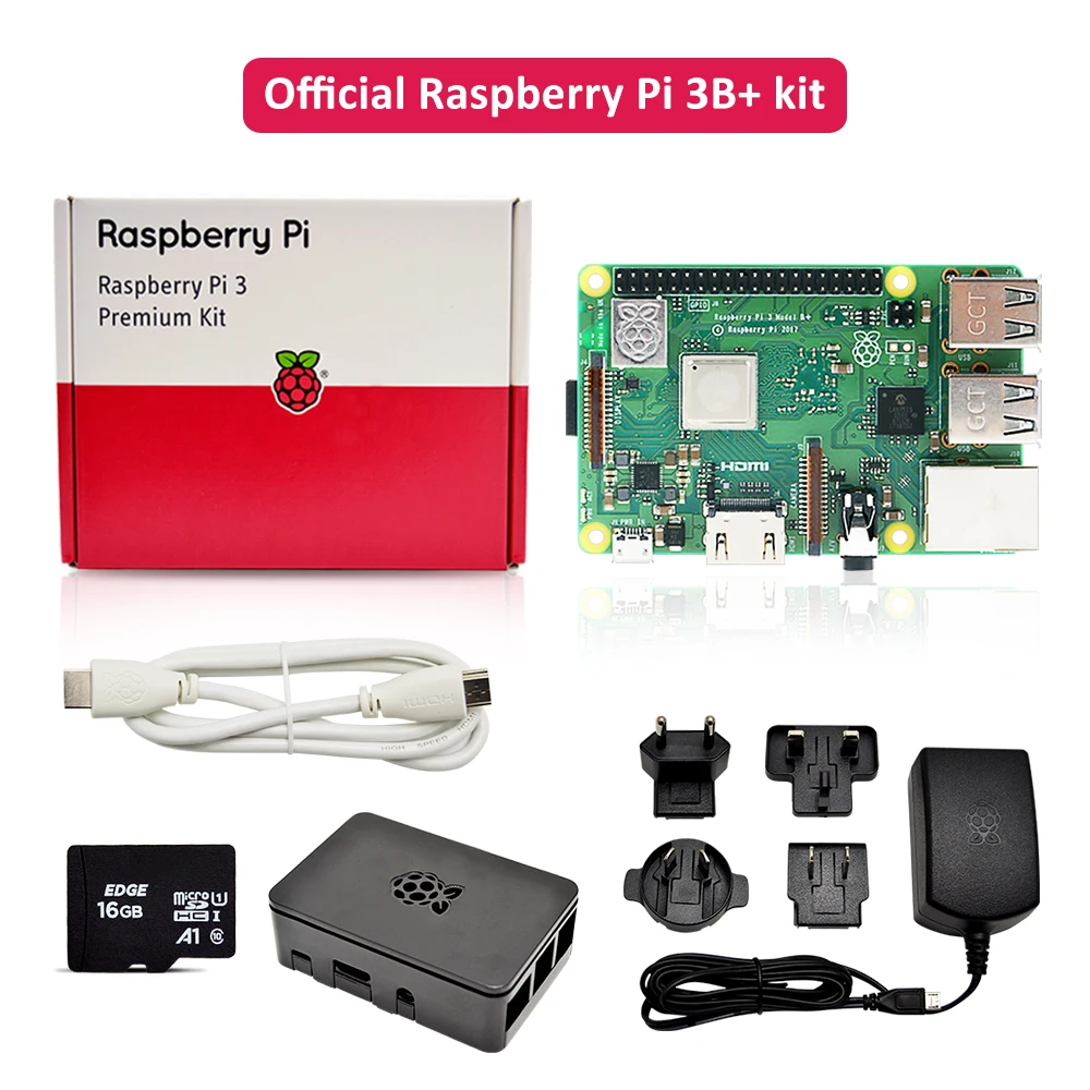 Официальный raspberry pi 3 b plus Премиум комплект с Pi источник питания EU/UK/AU/US штекер +