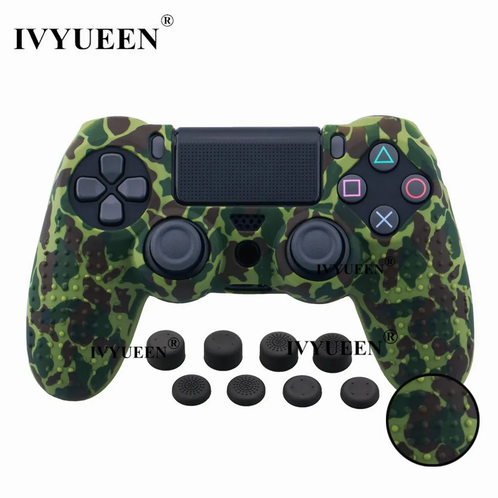 Ivyueen 10 в 1 Шипованная Мягкая Силиконовая защитный чехол кожи для sony Dualshock 4 PS4 Pro Slim контроллер с 8 шляпка аналогового стика