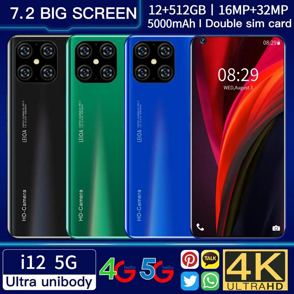7.2 Inch Global Version i12 Smartphone FullScreen