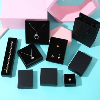 

24pcs black Jewelry Storage Paper Box Cute Small Gift Box For Wedding Ring Earrings Packaging Pendant Display Black Sponge
