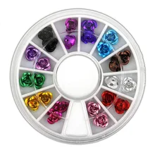 Импортные товары роспись ногтей Металлическая роза 3D аппликация для ногтей 12 цветов набор круглые тарелки маникюрные наклейки