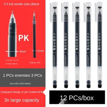 

12PC Three Times Large-capacity Gel Pen Students Use Simple Full Syringe Red Pen 0.5 Black Xueba Cute Creative Giant Can Write