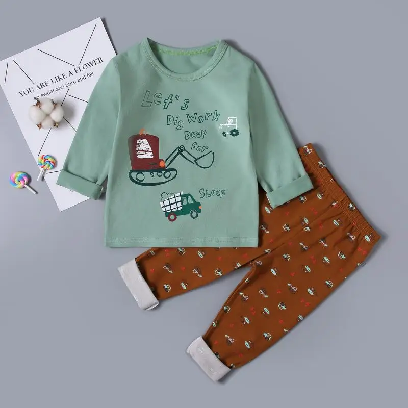 PJC173 bulldozer Pyjama Enfant Fashion Pajamas Set Cartoon Baby Girl Clothes Autumn Boys Spiderman Dinosaur Snow white pyjama meisje sleepwear - Цвет: PJC173 bulldozer