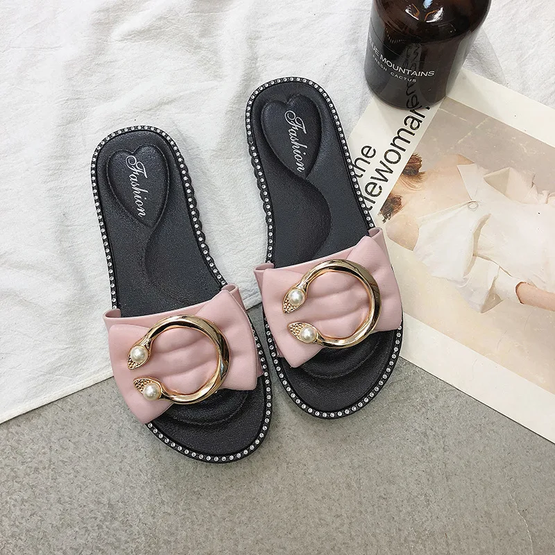 

New Style Korean-style Flat Heel Anti-slip Wear-Resistant Line-styled PVC Metal Slipper Summer