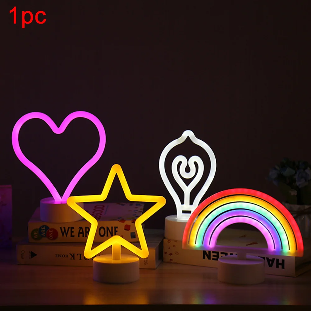

Christmas Battery Powered Neon Signs Night Light Heart Desk Bedroom Led Wedding Decoration With Pedestal Party Star Shape Gift
