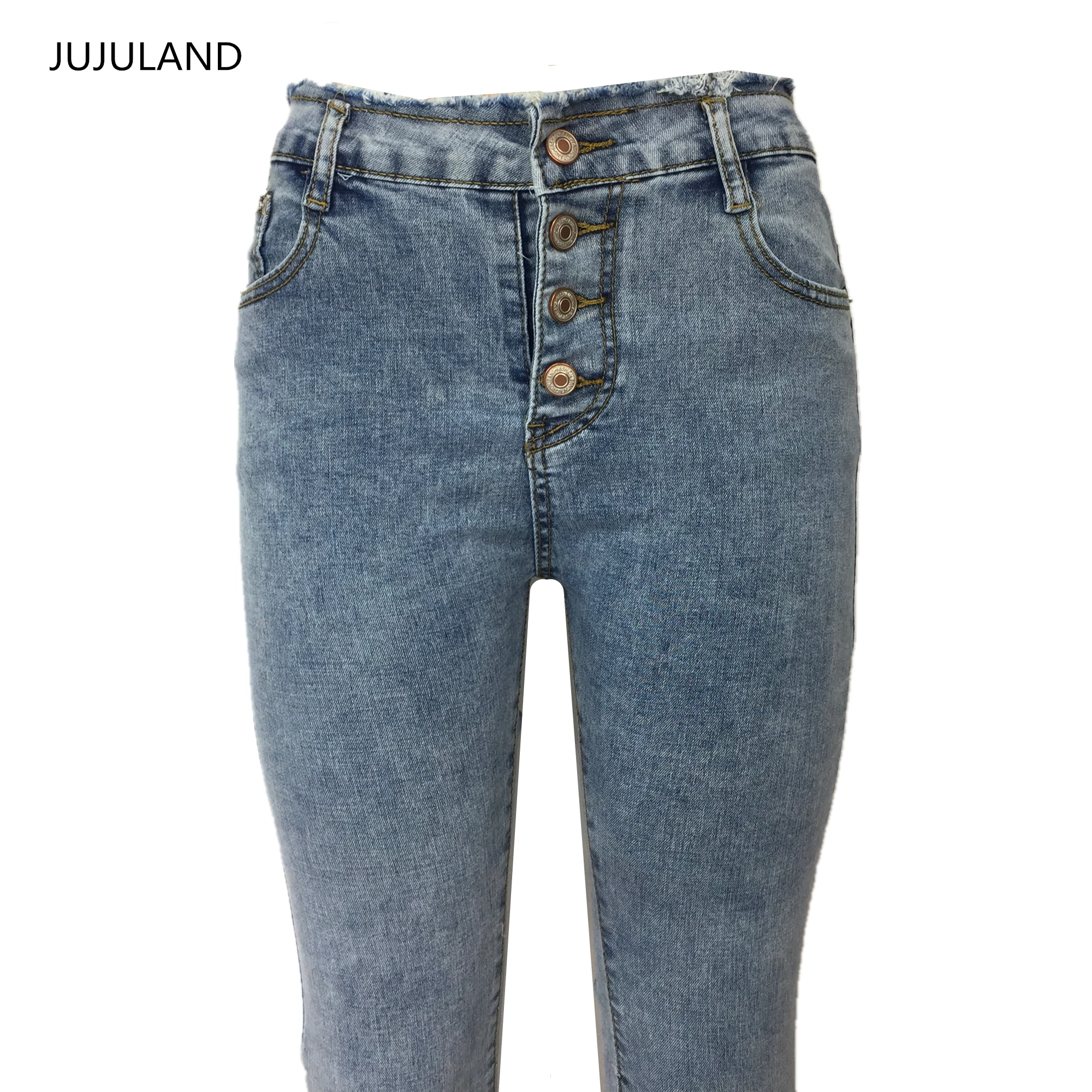 JUJULAND, женские расклешенные джинсы, синие, ручной работы, алмазная кисточка, высокое качество, обтягивающие джинсы на четырех пуговицах, 6621
