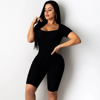 

New style hot selling European and American sexy fashion solid color hollow tie jumpsuit