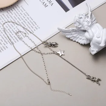 

Two Rabbits Pendant Necklace 100% 925 Sterling Silver Jewelry Vintage Old Luck Star Stitched Necklace Elegant Women Necklace