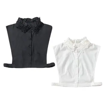 

Korean Womens Sweet Ruffles Stand Fake Collar Floral Lace Applique Half-Shirt Q0KE