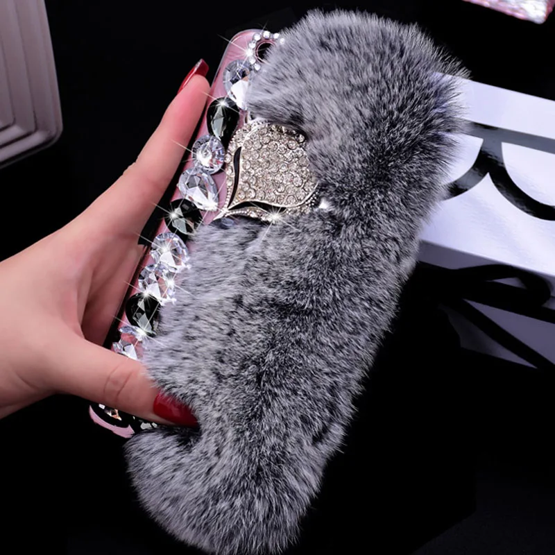 Чехол со стразами пушистый теплый чехол с кроличьими волосами для XiaoMi 8 lite 9T Pro A1 A2