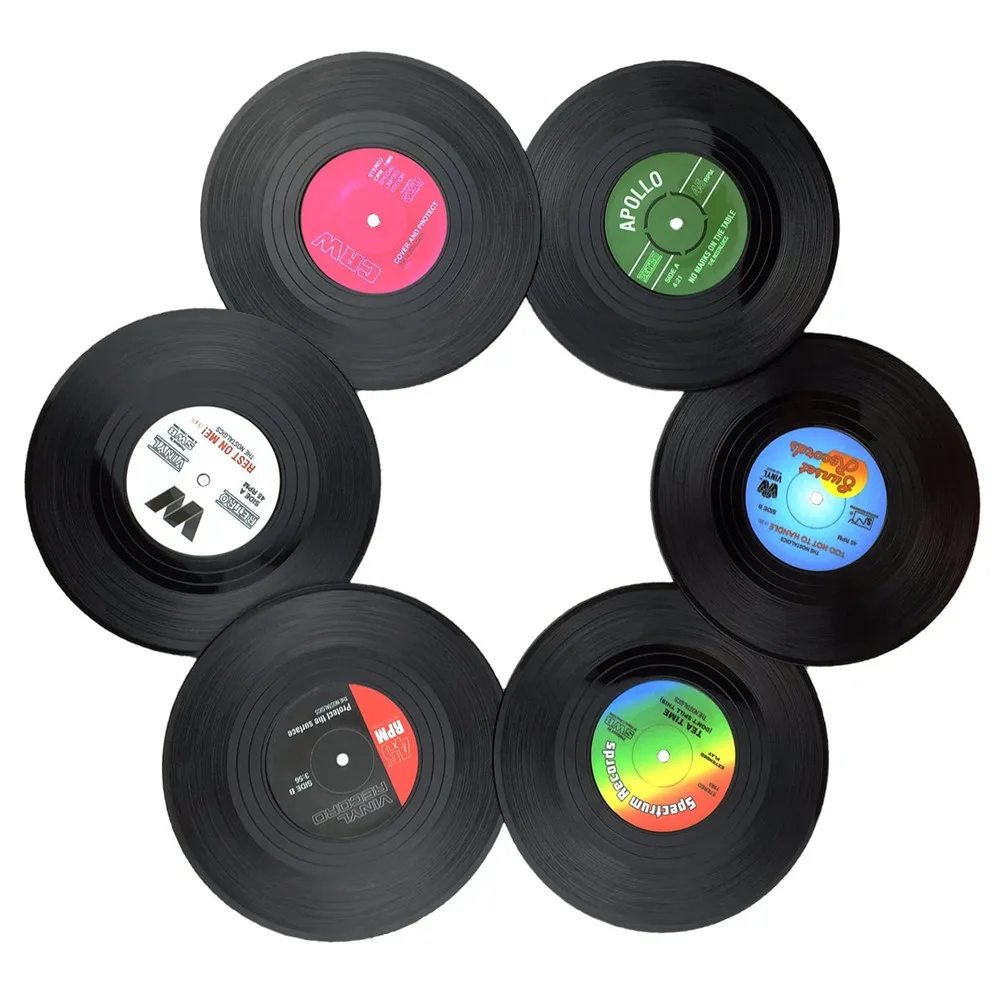 6 Pcs Vinyl Record Table Mats Drink Coaster Table Placemat Creative Coffee Mug Cup Coasters Heat-resistant Non-slip Pads