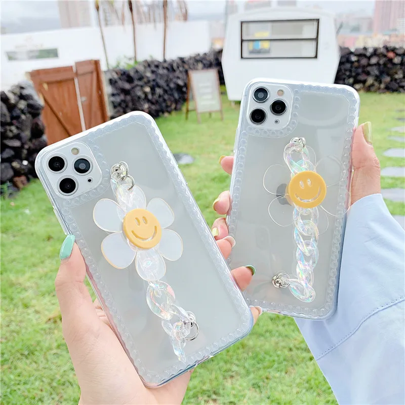 Противоударный прозрачный чехол с цепочкой на запястье для iPhone 11Pro 7 8 Plus XR XS Max X