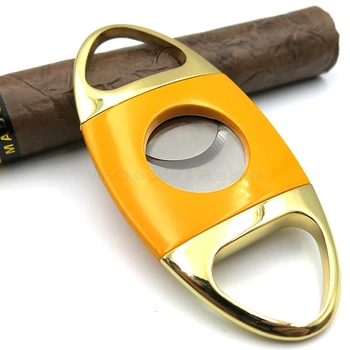 

Cohiba Yellow & Gold Stainless Steel Dual Blades Cigar Cigarette Scissors Cutter Tobacco Scissors Cutter Men's Smoking Tool