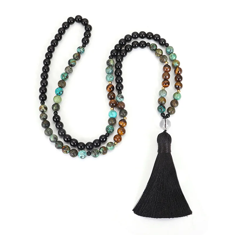 African Turquoise Tassel Necklace Natural Tiger Eye Round Beads Bracelet On Hand Yoga Meditation Jewelry Gift ing