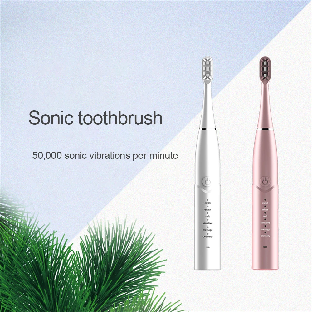 USB sonic электрическая зубная щетка перезаряжаемая ультра звуковая отбеливающая Водонепроницаемая 6 режимов электрическая зубная щетка сменные насадки