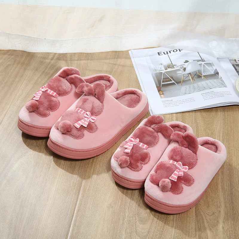 

New Style Rabbit Cartoon Half a Pack of Cotton Slippers Winter Indoor Couples Warm Slipper Home Animal Plush Slipper